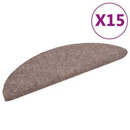 Berkfield Home 15 pcs Self-adhesive Stair Mats Needle Punch 56x17x3 cm Brown - Size: Medium - thumbnail 2