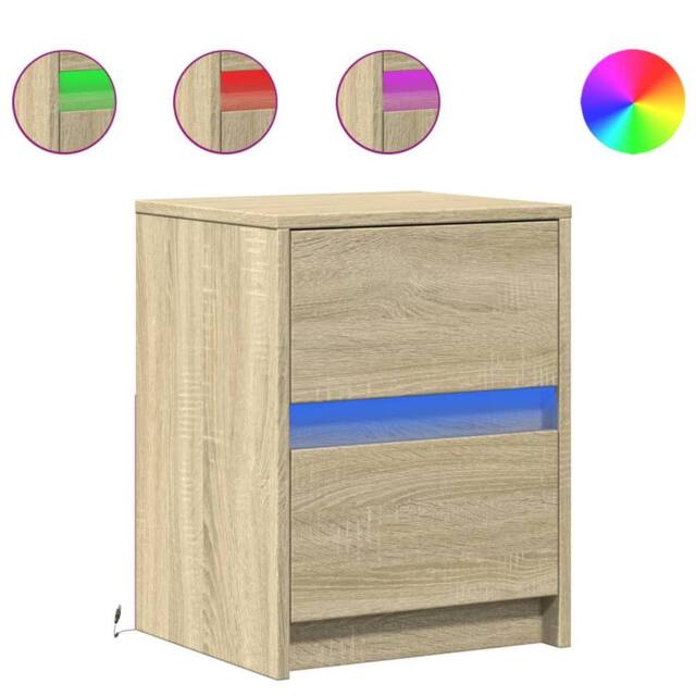 Berkfield Home Bedside Cabinets with LED Lights 2 pcs Sonoma Oak Engineered Wood in Light Oak - image 1