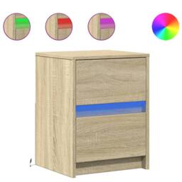 Berkfield Home Bedside Cabinets with LED Lights 2 pcs Sonoma Oak Engineered Wood in Light Oak - thumbnail 1