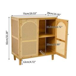 KORVIXA Bamboo Kitchen Sideboard Boho Buffet Pantry Floor Storage Cabinet in Natural - Size: 100 cm x 100 cm - thumbnail 2