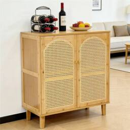 KORVIXA Bamboo Kitchen Sideboard Boho Buffet Pantry Floor Storage Cabinet in Natural - Size: 100 cm x 100 cm