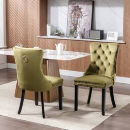 Modern Home Touch Romsey Set of 4 Velvet Upholstered Dining Chairs with Oak Legs & Knocker Ring Back in Green - Size: 4 Pack - thumbnail 4