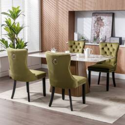 Modern Home Touch Romsey Set of 4 Velvet Upholstered Dining Chairs with Oak Legs & Knocker Ring Back in Green - Size: 4 Pack - thumbnail 2