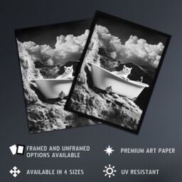 "Artery8 Cat Lover Pet Bathtub on Mountain Cliff Surreal Wall Art Print in Grey - Size: W12"" x H16""" - thumbnail 2
