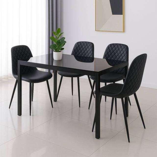 KOSY KOALA Black Glass Table Set With 4 Black Chairs Home Dining Furniture - image 1