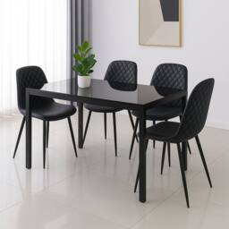 KOSY KOALA Black Glass Table Set With 4 Black Chairs Home Dining Furniture - thumbnail 1