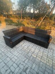 Fimous 8 Seater Outdoor High Back Rattan Adjustable Rising Lifting Dining Table Set Garden Furniture Set Right Hand in Dark Grey - thumbnail 5