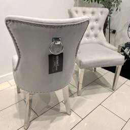 HOME LUXE INTERIOR Aydin Silver Velvet Dining Chairs Chrome Legs Ring Knocker Pair - thumbnail 4