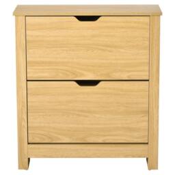 HOMCOM Shoe Storage Cabinet with Flip Drawers Shelves Tabletop in Natural - thumbnail 2