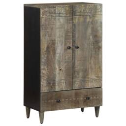 Berkfield Home Highboard 60x33x110 cm Solid Wood Mango in Black - Size: 60 x 33 x 110 cm - thumbnail 1