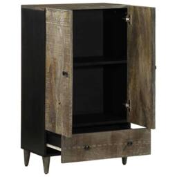 Berkfield Home Highboard 60x33x110 cm Solid Wood Mango in Black - Size: 60 x 33 x 110 cm - thumbnail 2