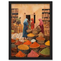 Artery8 Wall Art Print Traditional Rural Indian Food Market Watercolour Artwork Spices Herbs Artwork Framed A4 in Black - thumbnail 1