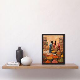 Artery8 Wall Art Print Traditional Rural Indian Food Market Watercolour Artwork Spices Herbs Artwork Framed A4 in Black - thumbnail 2