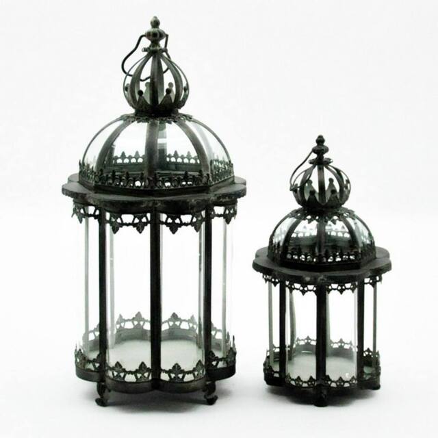 Minster Garden Lanterns (Set of 2) - Metal - Green - Size: 1 Pack - image 1