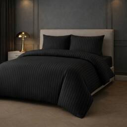 Grace Premium Satin Stripe Duvet Cover Set Soft Breathable Bedding in Black - Size: Single - thumbnail 9