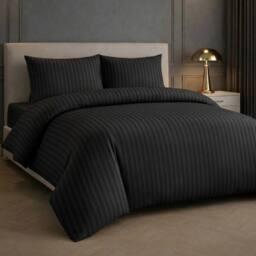 Grace Premium Satin Stripe Duvet Cover Set Soft Breathable Bedding in Black - Size: Single - thumbnail 3