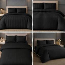 Grace Premium Satin Stripe Duvet Cover Set Soft Breathable Bedding in Black - Size: Single - thumbnail 8