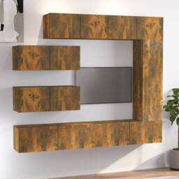 Berkfield Home Classic 7 Piece TV Cabinet Set Smoked Oak Engineered Wood in Brown - thumbnail 2