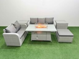 Fimous 6 Seater PE Rattan Wicker Garden Furniture Patio Conservatory Sofa Set w/ Firepit Dining Table 3 Seater Sofa Love Sofa Big Footstool 2 Side - thumbnail 2