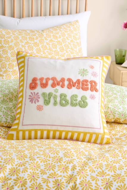 Fusion 'Summer Vibes' Slogan Embroidered Filled Cushion - Size: 43 cm x 43 cm - image 1