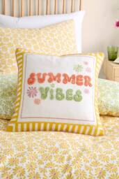 Fusion 'Summer Vibes' Slogan Embroidered Filled Cushion - Size: 43 cm x 43 cm - thumbnail 1