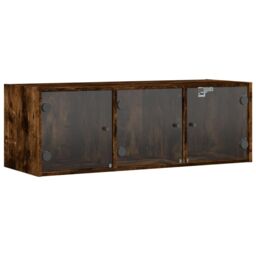Berkfield Home Wall Cabinet with Glass Doors Smoked Oak 102x37x35 cm in Brown - Size: 102 x 37 x 35 cm - thumbnail 2