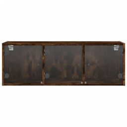 Berkfield Home Wall Cabinet with Glass Doors Smoked Oak 102x37x35 cm in Brown - Size: 102 x 37 x 35 cm - thumbnail 6