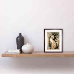 "Artery8 Wall Art Print Oriental Shorthair Cat Botanical Pattern Fur & Plants Modern Art Nouveau Watercolour Artwork Framed 9X7 Inch - Size: W7"" x H9""" - thumbnail 2