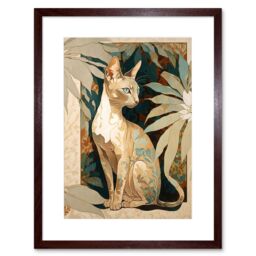 "Artery8 Wall Art Print Oriental Shorthair Cat Botanical Pattern Fur & Plants Modern Art Nouveau Watercolour Artwork Framed 9X7 Inch - Size: W7"" x H9""" - thumbnail 1