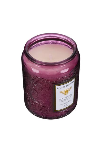 Living and Home Embossing Glass Cup Soy Wax Scented Candle with Lid in Purple - image 1