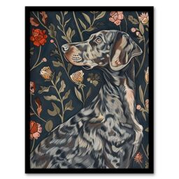 "Artery8 Dog Smelling Roses Portrait Charming Floral Framed Art Print in Blue - Size: W12"" x H16""" - thumbnail 1