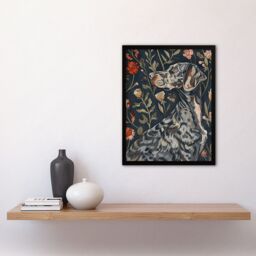 "Artery8 Dog Smelling Roses Portrait Charming Floral Framed Art Print in Blue - Size: W12"" x H16""" - thumbnail 4