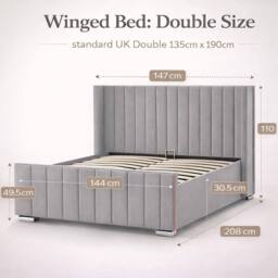 Harmin Luxury 4ft6 Double sized Grey Plush Velvet Ottoman Winged bed - Size: EU Double - thumbnail 2