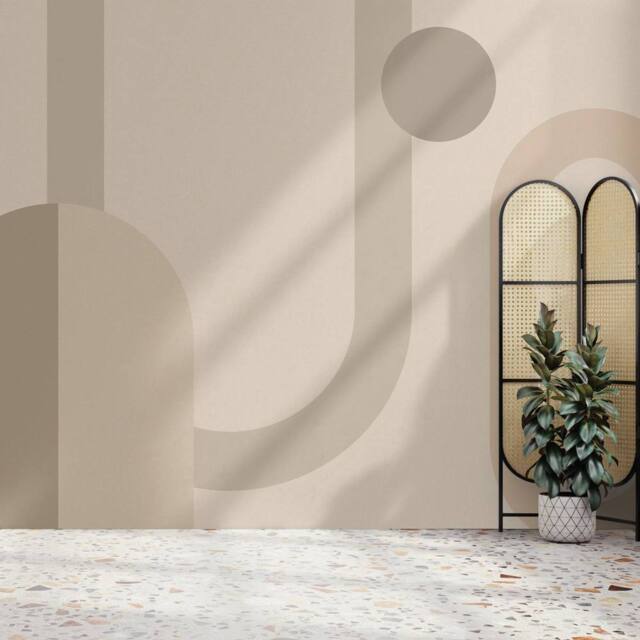 Superfresco Easy Oval Geo Pop Neutral Print To Order 3m x 2.8m Mural in Beige - image 1