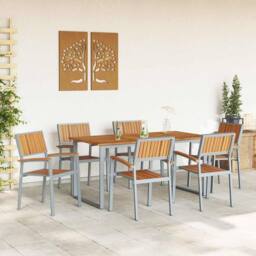 Berkfield Home Garden Dining Set Set of 7 Grey, Brown Powder-Coated Steel Tough in Grey - thumbnail 4