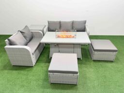 Fimous 7 Seater PE Rattan Wicker Garden Furniture Patio Conservatory Sofa Set w/ Firepit Dining Table 3 Seater Sofa Love Sofa 2 Big Footstool Side - thumbnail 1