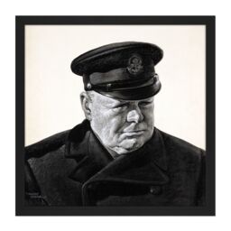 "Artery8 Wall Art Print Stone Portrait UK Prime Minister Winston Churchill Painting Square Framed Picture 16X16 Inch in Black - Size: W16"" x H16""" - thumbnail 1