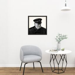 "Artery8 Wall Art Print Stone Portrait UK Prime Minister Winston Churchill Painting Square Framed Picture 16X16 Inch in Black - Size: W16"" x H16""" - thumbnail 2