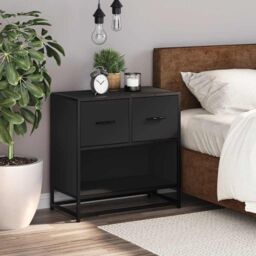 Berkfield Home Bedside Cabinet Black 60x31x60 cm Engineered Wood & Metal - Size: 60 x 31 x 60 cm - thumbnail 3