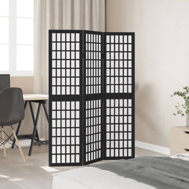 Berkfield Home Room Divider 3 Panels Black Solid Wood Paulownia - image 1