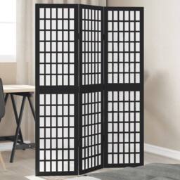 Berkfield Home Room Divider 3 Panels Black Solid Wood Paulownia - thumbnail 2