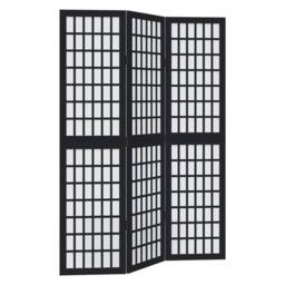 Berkfield Home Room Divider 3 Panels Black Solid Wood Paulownia - thumbnail 3