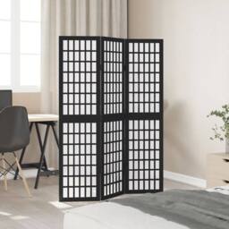 Berkfield Home Room Divider 3 Panels Black Solid Wood Paulownia - thumbnail 1