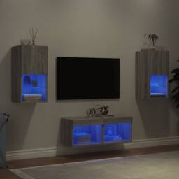Berkfield Home 4 Piece TV Wall Cabinets with LED Lights Grey Sonoma - thumbnail 4