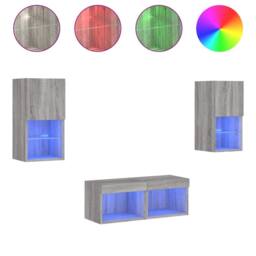 Berkfield Home 4 Piece TV Wall Cabinets with LED Lights Grey Sonoma - thumbnail 2