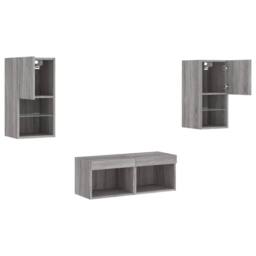Berkfield Home 4 Piece TV Wall Cabinets with LED Lights Grey Sonoma - thumbnail 6