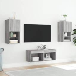 Berkfield Home 4 Piece TV Wall Cabinets with LED Lights Grey Sonoma - thumbnail 5