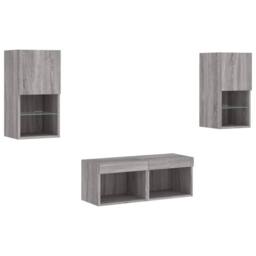 Berkfield Home 4 Piece TV Wall Cabinets with LED Lights Grey Sonoma - thumbnail 3
