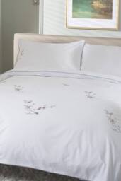 The Lyndon Company Cherry Blossom Teal Cotton Duvet Set with Embroidered in White - Size: Double - thumbnail 5