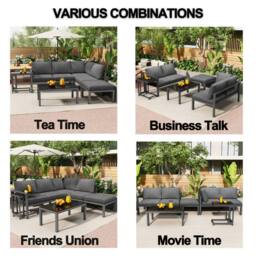 Direct Wicker Outdoor Garden Sofa with Side Table & Coffee Table in Grey - Size: 4 Person - thumbnail 2